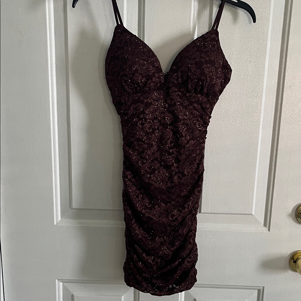 Elegant Brown Sparkly Mini Dress